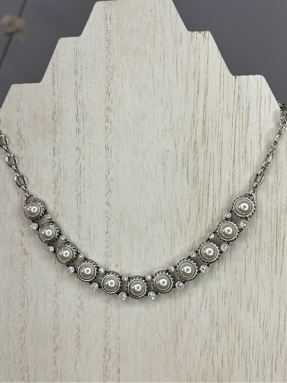 Brighton Sea Gem Collar Necklace Pearl Crystal Silver JN9692